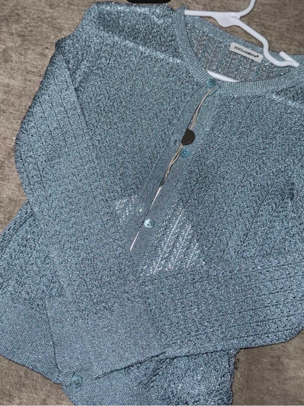 Dolce & Gabbana Metallic Teal-Blue Knit Cardigan